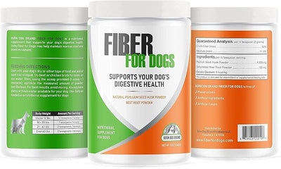 Fiber for Dogs Psyllium Seed Husk Powder & Dehydrated Beet Root Powder Aids a Number of Intestinal Disorders in Dogs Including Diarrhea, Constipation & Anal Gland Issues. Available in 6 and 12 oz.