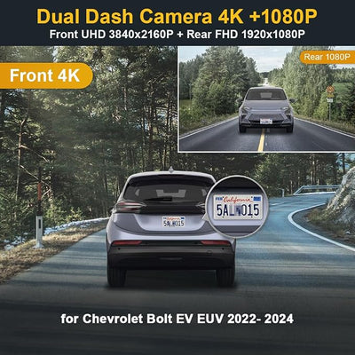 Fitcamx 4K Dual Dash Cam for 2022-2024 Chevy Bolt EV & EUV LT Premier 1LT 2LT has Auto-Dimming (HD2-8155), OEM Look, Front 2160P+Rear 1080P Video, Loop Recording WiFi, G-Sensor, Easy to Use,128GB Card