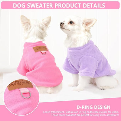 2 Pieces Dog Sweaters with Leash Ring Fall Fleece Dog Clothes for Small Dogs Girl Boy Winter Warm Pet Pullover Sweatshirt Puppy Sweater Outfit Clothing, XS, Pink and Purple