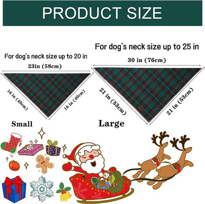 Unique Style Paws Dog Christmas Bandanas 1PC Washable Cotton Triangle Dog Scarfs for Small Medium Large Dogs and Cats-New Green Grid-L