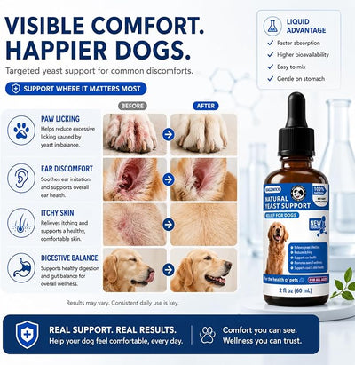 2Pcs Natural Yeast Infection Treatment for Dogs, Itchy Ears, Skin, Paws & Allergy Relief, Yeast Treatment for Dogs, Supports Gut & Immune Health, Reduces Itching, Irritation & Inflammation, 60ml