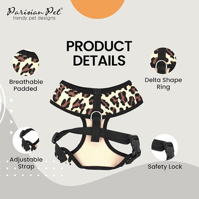 Parisian Pet Leopard Dog Harness - Breathable Mesh No Pull Puppy Harness with Leash Ring - Adjustable Harnesses for Dogs - Soft Padded Step-in Pet Vest - Lightweight Dog Vests for Small Sized Dogs