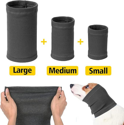 Dog Head Wrap - No Shake Quiet Ears for Dogs Anxiety Relief, Original Ear Covers Pet Calming Hoodie for Thunder, Lightning, Fireworks, Vet Visits, Grooming, High Stretch Ribbed Fabric, Grey S