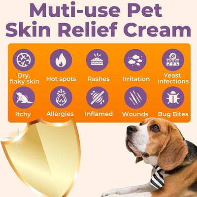 Dog Itchy Skin Relief Cream Hot Spot Treatment, Dogs Balm Rapid Healing Dry Itchy Skin with Colloidal Oatmeal Manuka Honey- 100g Lotion with Applicator