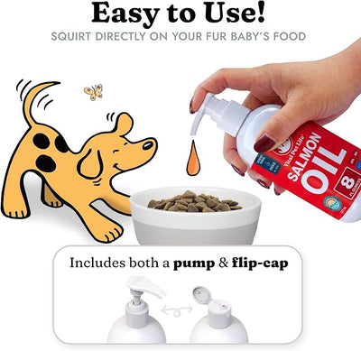 Salmon Oil for Dogs & Cats - Healthy Skin & Coat, Soft Shiny Glossy Coat, Fish Oil Omega 3 EPA DHA, Immune System & Heart Function Support, Normal Shedding, Liquid Supplement for Pets | Soft Shiny Glossy Coat, EPA DHA, Immune System & Heart Function Su...