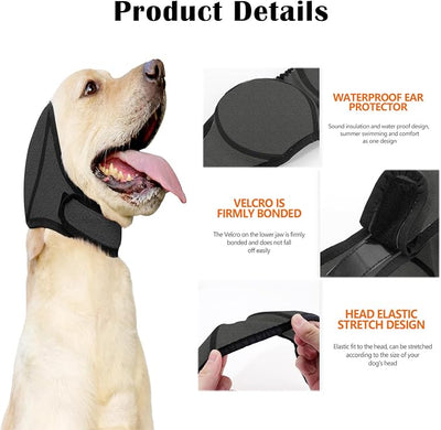 Dog Ear Cover for Bath and Swimming, Dog Ear Muff for Noise Protection, Waterproof Dogs Ear Wrap Shower Swim Cap, Breathable & Adjustable Quiet Ear for Dogs Anxiety Relief Calming Hood (Grey, M)