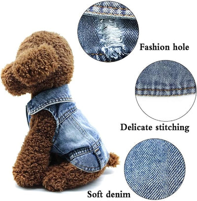 SILD Pet Clothes Dog Jeans Jacket Cool Blue Denim Coat Small Medium Dogs Lapel Vests Classic Hoodies Puppy Blue Vintage Washed Clothes