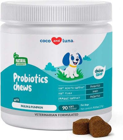 Probiotics for Dogs 90 Soft Chews - Digestive, Gut & Diarrhea | Vet-formulated probiotic with multiple strains. Supports gut health, immune function & relieves diarrhea & digestive issues.