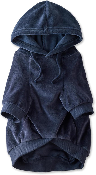 Pet Passion Cooper II Organic Cotton Velour Dog Hoodie Pet Coat for Small, Medium and Large Dogs, Navy, Large
