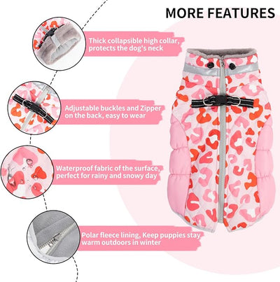 CuteBone Waterproof Thick Dog Winter Coat Doggie Jacket Warm Pet Clothes Comfortable Puffer Dog Vest for Small Medium Large Dogs with Harness Hole YRFN06L