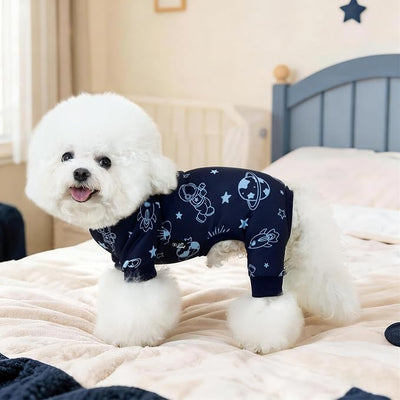XPUDAC 4 Pack Dog Pajamas for Small Dogs, Soft Dog Onesie, Comfy Puppy Clothes Lightweight Pet Pjs Outfit Pet Clothes for Boy, L