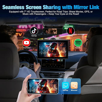 7" Portable Wireless CarPlay Screen for Car – Apple CarPlay & Android Auto, HD Touch Screen Car Stereo, Bluetooth, GPS Navigation, Voice Control, Plug-and-Play with FM/AUX/Mirror Link (Black)