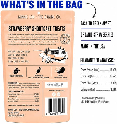 Winnie Lou Organic Dog Treats – Natural Dog Biscuits, USA Made, Organic Ingredients, Clean, Sensative Stomach, All Breed Sizes, High Protein, Hypoallergenic, Strawberry Shortcake Treats (Pack of 2)