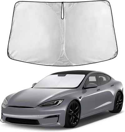 EcoNour Windshield Sunshade Compatible for Tesla Model S Plaid 2021-2024 2025 2026, Sun Visor for Front Windshield & Window Sun Shade Cover, UV Heat Blocker & Protector, Car Accessories