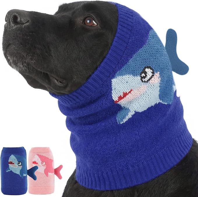 Nanaki Noise Cancelling Dog Ear Muffs for Anxiety Relief,Vet Visit,Travel-Breathable Dog Head Protection for Bath,Grooming No Shake Ear Wraps for Dogs Hematoma,Snoods for Eating Drinking Cute Shark