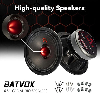 MX80E2 Loudspeaker 8 Inch Midrange 640 Watts 4 Ohms Red Bullet, Premium Quality Audio Door Speakers for Car or Truck Stereo Sound System, Black (2 Speakers)