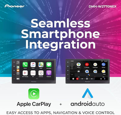 Pioneer DMH-W2770NEX 6.8" Capacitive Touchscreen, Double Din – Wireless & Wired Apple CarPlay & Android Auto, Bluetooth, Backup Camera, FLAC, Short Chassis, HD Radio