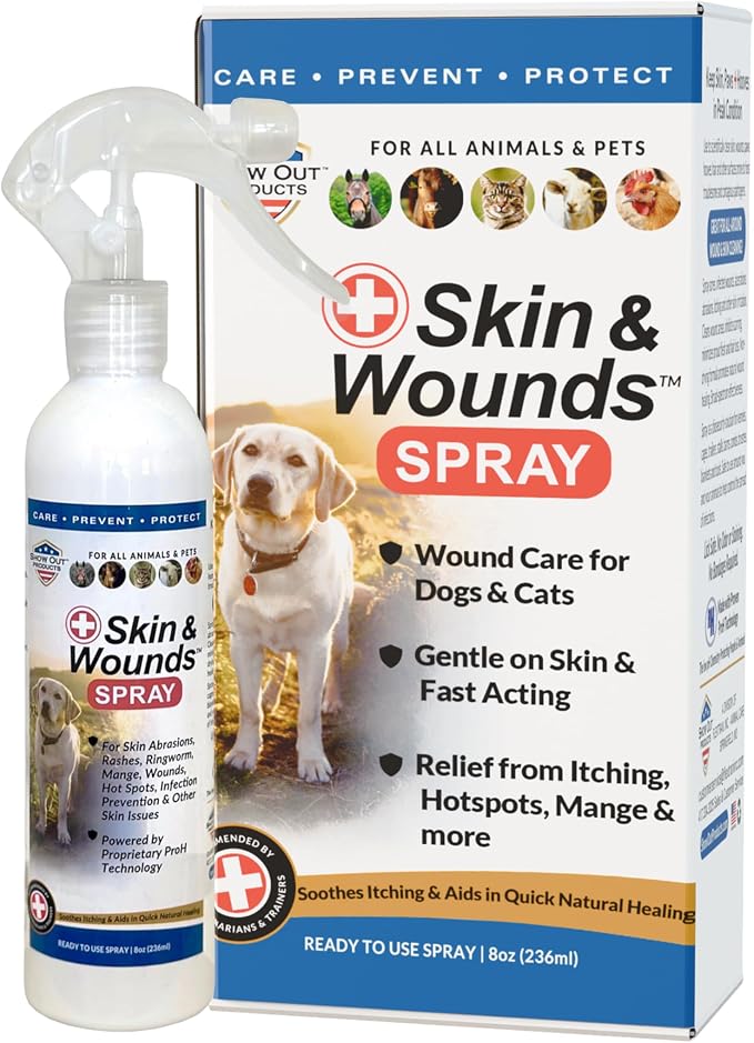 Show Out Skin & Wounds Spray for Dogs — Helps Control Dog Mange & Itchy Skin | Natural Relief for Hot Spots, Ringworm & Dermatitis | Gentle, Vet-Level Care (8 oz)