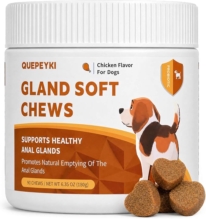Anal Gland Supplement for Dogs, 90 Chicken Soft Chews | 800M CFU probiotics with pumpkin seed, psyllium husk, carrot and inulin for daily stool quality support