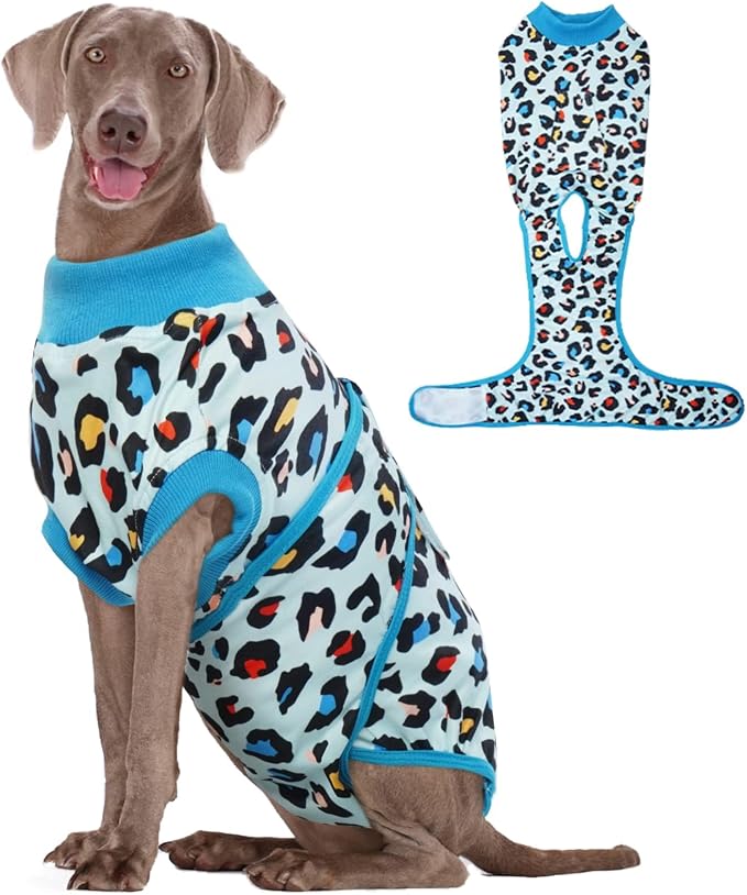 Kuoser Dog Recovery Suit for Dogs After Surgery,Professional Surgical Onesie for Female Male Dogs Spay Neuter,Soft Dog Surgery Suit Bodysuit for Abdominal Wounds Skin Disease,Blue Leopard 2XL