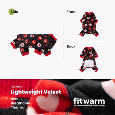 Fitwarm Hearts Eyes Smily Face Dog Pajamas, Cozy Valentines Outfit for Small Dogs Boy Girl, Festive Pet Clothes, Black, Red, Large
