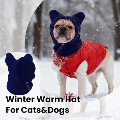 Dog Snood Winter Hood with Ear Protection, Fleece Neck Warmer for Dogs, (Blue, Small)