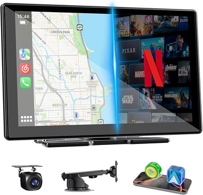 9" Upgraded Wireless Carplay Screen For Car, Built-in Apps Net-flix Youtube Tiktok, Portable AI Magic Box For Apple Car Play & Android Auto Screen With HD Backup Camera, Voice Assistant , OTA Updates
