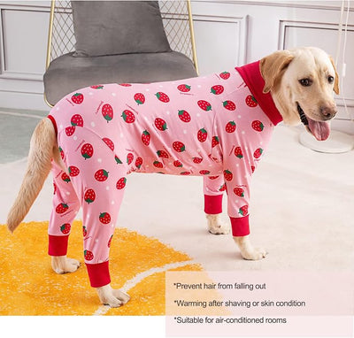 Dog Recovery Suit After Surgery Female Male, Medium Large Dog Neuter Shirt Cone Alternatives Prevent Licking Surgical Onesies (Strawberry, 7XL)