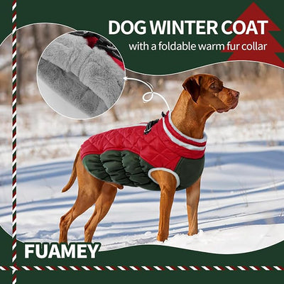 FUAMEY Dog Coat for Small Dogs,Waterproof Dog Winter Jacket with Harness Built in Puppy Cold Weather Coats Reflective Pet Vest with Zipper Warm Fleece Dogs Snowsuit Windproof XS