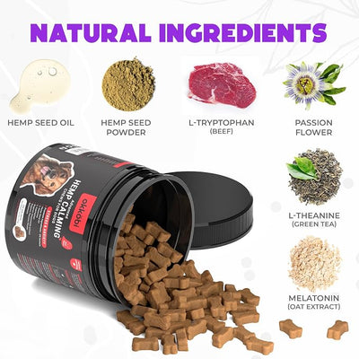 Hemp Calming Chews for Dogs Anxiety 200 pcs - Beef Flavored - Dog Anxiety Relief - Dog Calming Chews - Melatonin for Dogs - for Stress, Travel, Check-up, Barking or Grooming - Dog Calming Treats