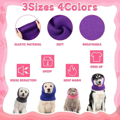 Saintrygo 4 Pcs Dog Snoods Pet Ear Wrap Cover Sound Proof Muffs for Barking and Bathing Warm Winter Scarf for Calming(Gray, Pink, Blue, Purple,S,M,L)