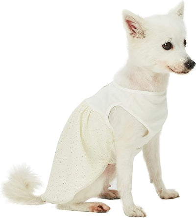 Blueberry Pet My Little Princess Cotton Blend Dog Tulle Dress in Sweet Vanilla with Heart, Back Length 12", Pack of 1 Clothes for Dogs