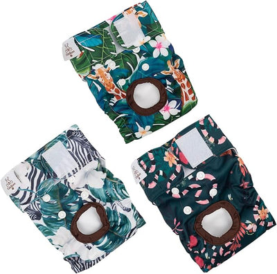 CuteBone Dog Diapers Female Washable Small Medium Large 3 Pack Reusable Doggie Diapers Puppy Period Pants for Doggy Heat Cycle Peeing