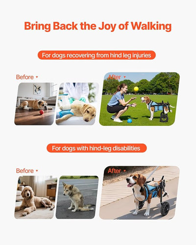 VEVOR Dog Wheelchair for Back Legs, Lightweight 2 Wheels Pet Wheelchair, Height, Width & Length Adjustable, Dog Cart with Shock-Absorbing Wheels, for Injured, Disabled Dogs