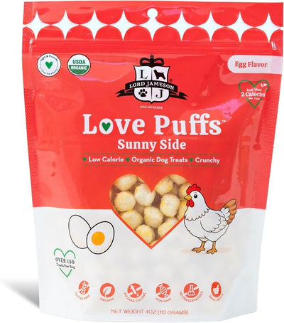 Lord Jameson Sunny Side | Light & Crunchy Love Puffs Collection | Organic Dog Treats, Whole Egg Recipe, Gluten-Free, Preservative-Free, USDA Certified Organic. Made in USA