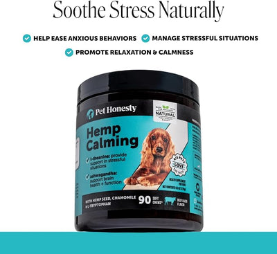 Natural Hemp Dog Calming Chews for Occasional Anxiousness & Stress - Calming Treats for Thunderstorms, Fireworks, Separation & Travel - with Ashwagandha, L-Theanine, Valerian Root (Beef Liver, 90 Ct)