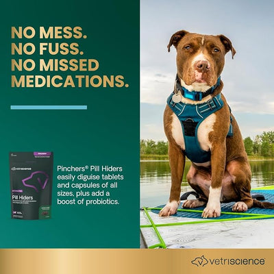 VetriScience Extra Large Pinchers Pill Hiders Chews, Non-Greasy Pill Wrap with Probiotics for Dogs, Disguise Pills, Capsules and Tablets, Soft and Chewy, Gut and Immune Health, Chicken, 45 Counts