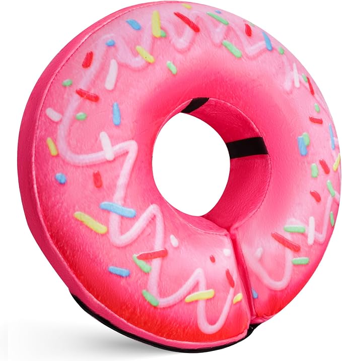 Inflatable Dog Cone Collar for Dogs After Surgery, Soft Adjustable Blow up Donut Dog E-Collar for Small Medium Large Dog and Cats,Pink Donut