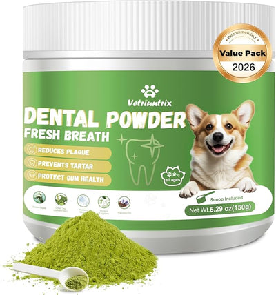 Dog Dental Powder, Dog Teeth Cleaning Powder for Fresh Breath Tartar Remove & Plaque Off, Dental Powder for Dogs Teeth with Natural Plant Blend and Probiotics, 150g