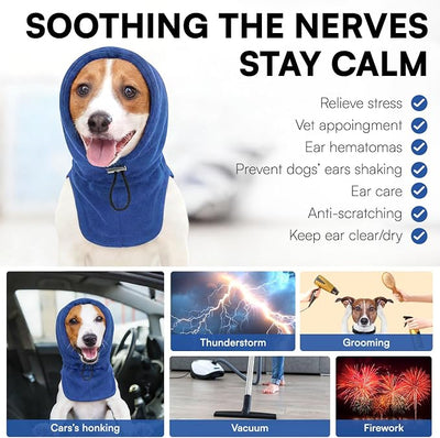 Dog Calming Hoodie Pet Ear Covers for Noise, Quiet Head Cover for Dogs, Pet Calming Hoodie Ear Covers Hood for Anxiety Relief and Calming Dog Neck and Ear, Blue S