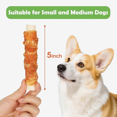 MON2SUN Dog Treats 5 Inch Chicken Wrapped Stuffed Rawhide Rolls with Beef and Chicken Liver, Rawhide Chews for Medium Dogs, 21.2 oz (12 Count)