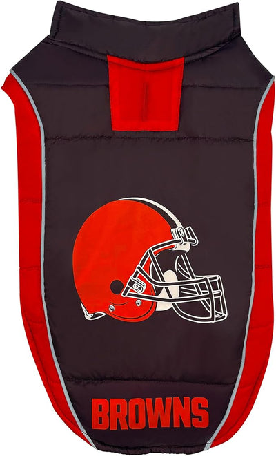 NFL Cleveland Browns Puffer Vest for Dogs & Cats, Size Medium. Warm, Cozy, and Waterproof Dog Coat, for Small and Large Dogs/Cats. Best NFL Licensed PET Warming Sports Jacket