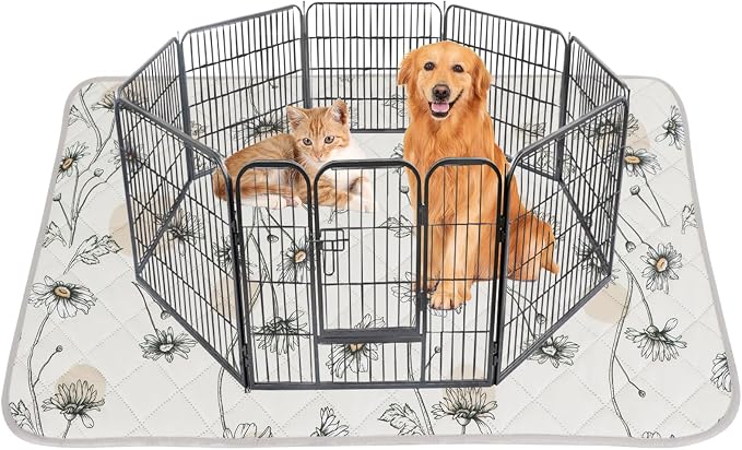 IEUUMLER Washable Pee Pads for Dogs, 1 Pack Non-Slip & Waterproof Pack Whelping Pad, Reusable Washable Puppy Potty Training Pad with Fast Absorbent for Playpen EU007 (Beige Daisy, 63"X63"-1pcs)