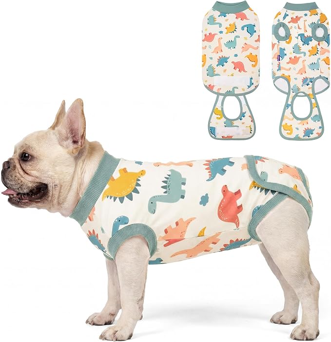 cyeollo Dog Surgery Recovery Suit for Male Female Dogs, Soft Dog Onesie, E-Collar & Cone Alternative, Spayed Neuter Surgical Suit, Anti-Licking Wound Body Suits for Small Dogs, Dinosaur S