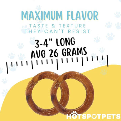 hotspot pets Bully Stick Rings for Dogs (5 Pack) 4 Inch Circles- Premium All Natural Long Lasting Beef Pizzle Dog Chew Treats - Low Odor, Grain Free, Fully Digestible, Rawhide Alternative Chews