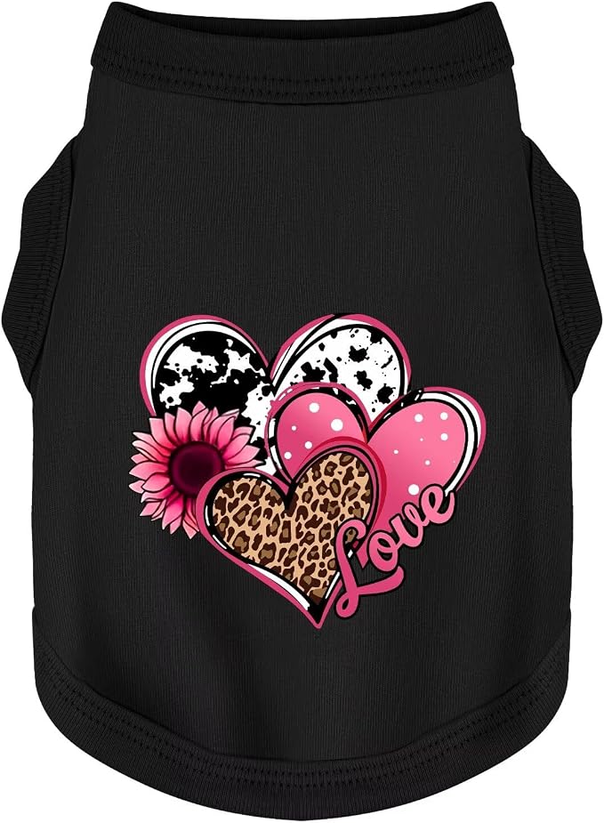Discover Cozy Cotton Canine Wear: Soft, Lightweight, and Breathable Dog Shirt Vest with Eye-Catching Graphics (Hearts and Love), Keeping Your Furry Friend Comfy! Black S