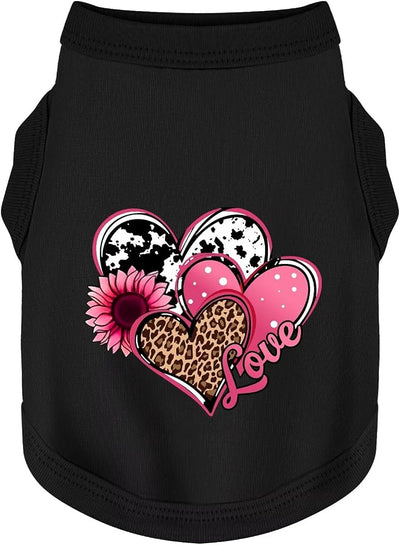 Discover Cozy Cotton Canine Wear: Soft, Lightweight, and Breathable Dog Shirt Vest with Eye-Catching Graphics (Hearts and Love), Keeping Your Furry Friend Comfy! Black M