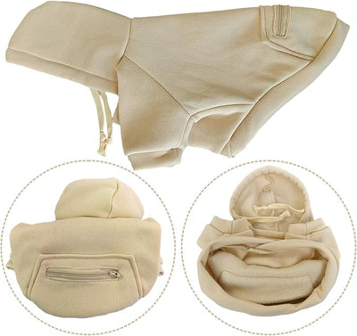 Jecikelon Dog Hoodies for Small Dogs with Zipper Pocket, Soft Fleece Puppy Clothes with Rope Hat, Warm Winter Outfits Cold Weather Coats, Cute Sweatshirt Chihuahua Costume (Beige, Small)