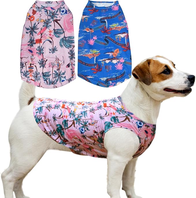 Dog Cooling Shirts, Small Dog Shirts Dog Clothes for Boy Girl Dogs, Dogs Cooling T-Shirts for Bichon, Scottle, Dog Summer Shirts Hawaiian, S, 2 Pcs