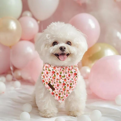 Strawberry Dog Bandana - Soft Pastel Spring Summer Dog Neck Scarf, Cute Pet Bib for Puppy Kitten, Sweet Photo Dogs Cats Prop for Daily Use Parties & Pet Photography S